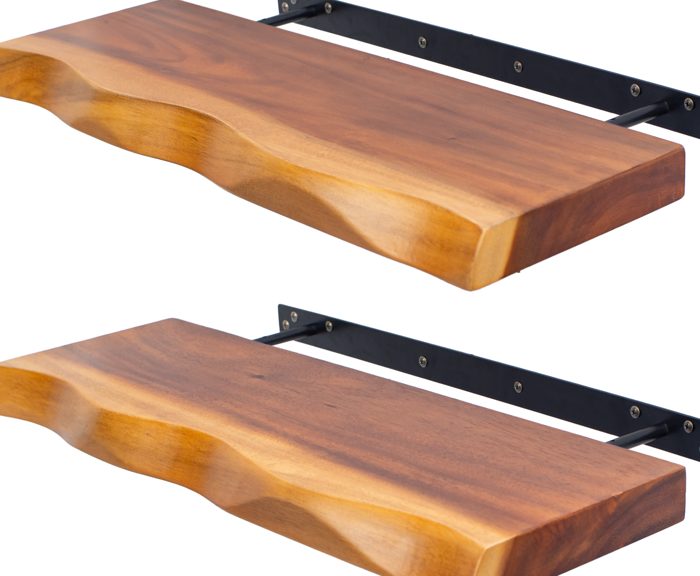 Two finished suar wood shelf slabs stacked, each with its own live edge contour